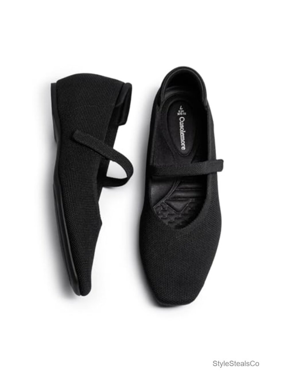 Mary Jane Flats with Arch Support, Square Toe Knit Shoes, Hidden Wedge Heel,